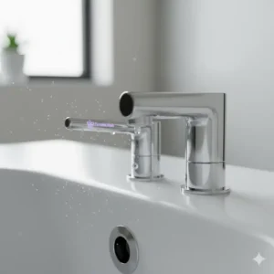 Close-up of the hygienic dual-nozzle system on a premium bidet with feminine wash function.