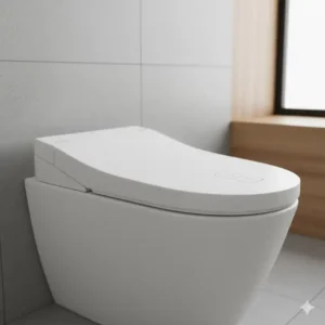 Close-up of the ultra-slim seat profile, highlighting the luxury bidet with modern aesthetic design.