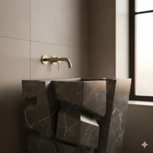 A close-up shot of the innovative and sculptural design elements of an artistic bidet for exclusive bathrooms bowl.