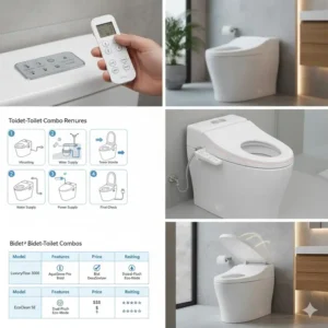 Close-up of the control panel on a best bidet toilet combo, highlighting key features like adjustable water temperature and pressure.