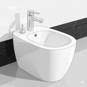 A detailed illustration focusing on the luxury aspects of a designer bidet artistic modern look, emphasizing its premium quality.