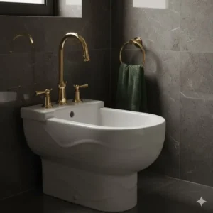 High-end artistic bidet for exclusive bathrooms featuring premium polished brass fittings and gold-plated hardware.