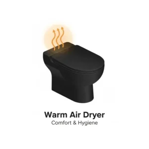 Graphic icon representing the comfortable warm air dryer feature of the black bidet toilet seat.