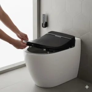 Step-by-step image of the quick-release hinge installation process for the bidet toilet seat black.