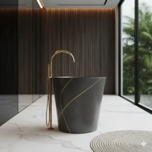 Full view of a stunning freestanding designer artistic bidet for exclusive bathrooms, ideal for an ultra-exclusive, bespoke bathroom setting.