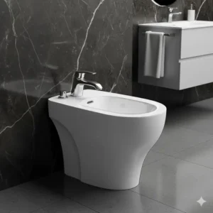 An illustration depicting an elegant bathroom fixture with a designer bidet artistic modern look, enhancing the room's sophistication.