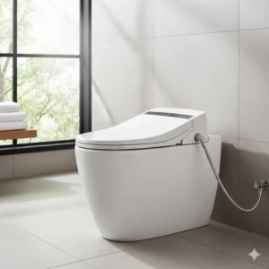 Detailed photo of a luxurious, high-end electronic bidet compatible with various Kohler toilet models, showing the sleek design.