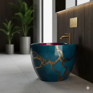 A vibrant, custom-colored glazed artistic bidet for exclusive bathrooms, bringing a unique pop of color and luxury.