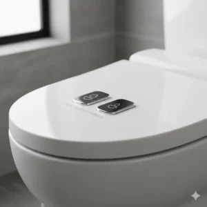 Photo showing the dual-flush button on an efficient best bidet toilet combo for water conservation.