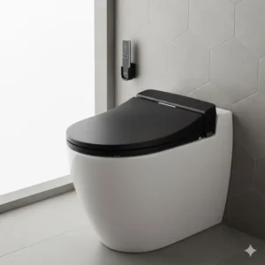 A comparison showing the difference between a standard white model and the contemporary bidet toilet seat black option.