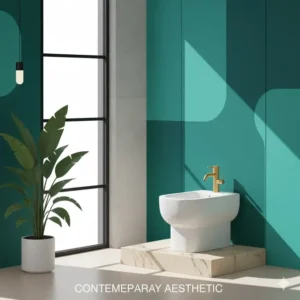 A vibrant illustration showcasing the contemporary aesthetic of a designer bidet artistic modern look, perfect for modern interiors.
