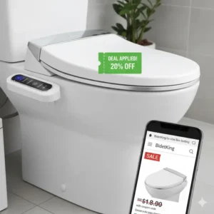 Close-up of BidetKing's best-selling electronic bidet seat model, highlighting the quality and features now available with a BidetKing coupon.