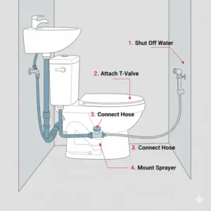 Step-by-step installation instructions for the best handheld bidet sprayer for toilet using a T-valve.