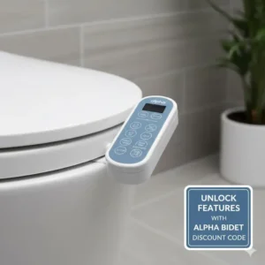 A close-up product shot of the popular Alpha Bidet JX model's controls, illustrating the features you can get with an alpha bidet discount code.