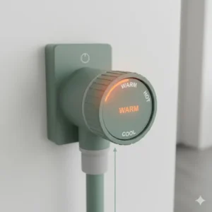 Close-up of the easy-to-use dial on the unit for adjusting the desired temperature on the handheld bidet with warm water system.