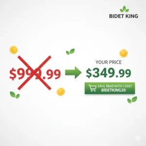 Graphic illustrating money saved by using a Bidet King discount code versus the original retail price.