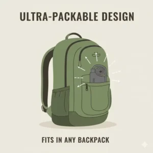 The best camping bidet folded and stored inside a compact hiking backpack.
