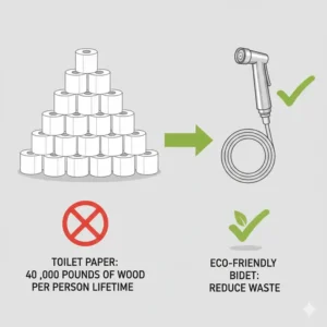 Comparison showing why the best handheld bidet sprayer for toilet is more eco-friendly than toilet paper.