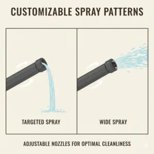 Illustration showing various nozzle attachments for the best camping bidet customization.