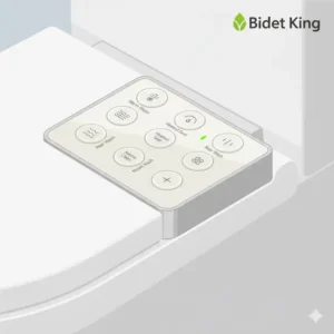 Close-up on the control panel of a Bidet King showing the warm water and heated seat functions.