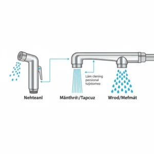Visual demonstration of the adjustable water pressure settings on a handheld bidet sprayer hot and cold.