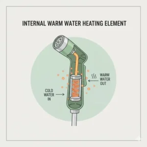 Simplified cross-section of the system responsible for heating the warm water for the handheld bidet with warm water.