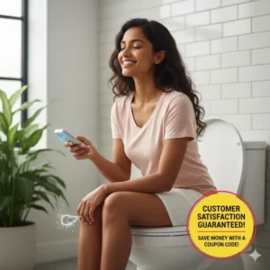 "A happy customer using a Bidet King bidet, enjoying the purchase made affordable with a reliable bidet king coupon code."
