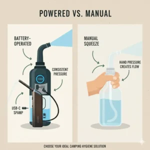 A side-by-side comparison of manual and electric best camping bidet versions.