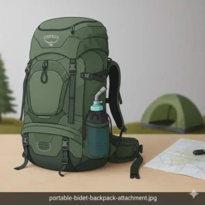 The best backpacking bidet discreetly stored in the side pocket of a hiking pack.