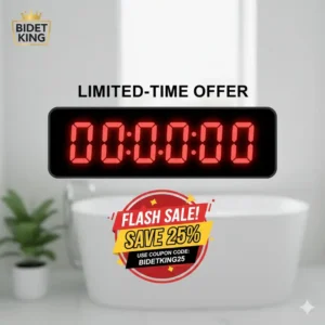 "An illustration of a countdown timer, indicating a limited-time special offer or a limited-use bidet king coupon code."