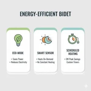 Illustration of the energy-saving eco-mode feature on a bidet water warmer.