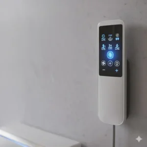 Close-up view of the intuitive interface of this luxury bidet with wireless remote control showing various cleaning modes.