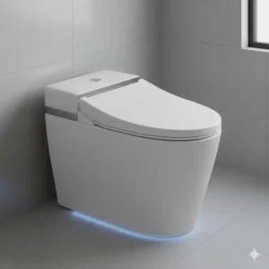An integrated smart best toilet bidet combination with a minimalist tankless design.