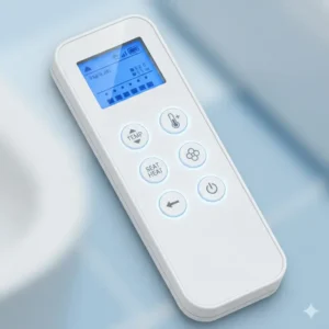 Close-up of a remote control interface used to adjust temperature settings on a bidet heated unit.