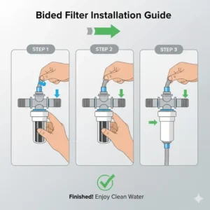 Easy installation guide for connecting a bidet water filter to a toilet T-valve.