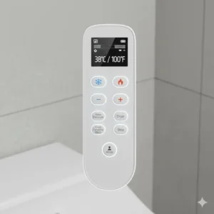 Close-up of the digital control panel used to adjust a self heating bidet.