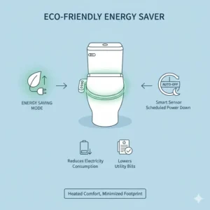 Graphic illustration highlighting the energy-saving eco mode of a modern bidet heated system.