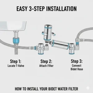Simple 3-step guide on how to properly install a bidet filter.