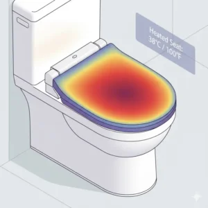 Thermal illustration showing the warm surface of a self heating bidet seat.