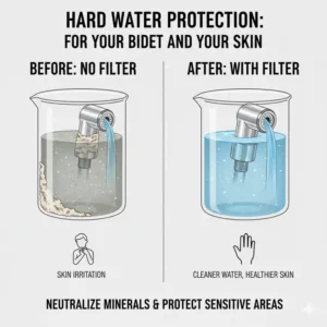 Comparison of water quality with and without a bidet filter for skin health.