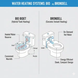 Profile view comparing the slim design and height of bio bidet vs brondell seats.