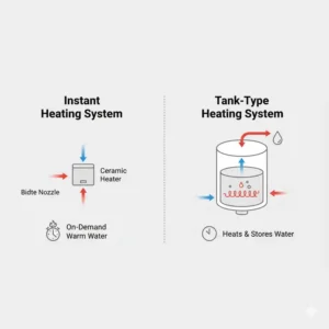 Comparison chart between instant and tank storage for a self heating bidet.