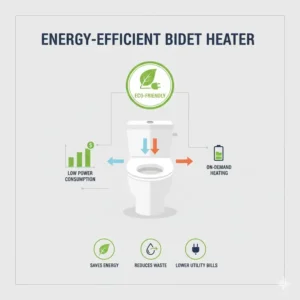 Graphic illustrating the low energy consumption of an eco-friendly bidet water heater.