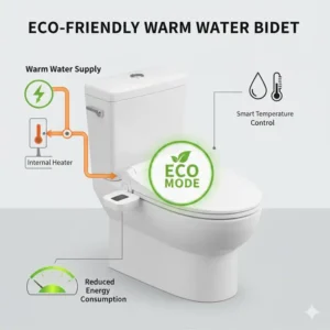 Graphic showing the eco-friendly energy-saving mode of a toilet with warm water bidet.
