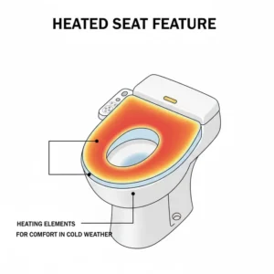 Thermal graphic highlighting the warming zones of a heated bidet attachment for toilet seat.