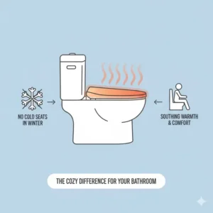 Visual representation of the comfort and warmth provided by a bidet heated seat during winter.