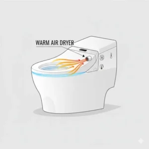 Illustration of the warm airflow technology in a bidet toilet with dryer.