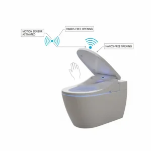 Illustration showing the motion sensor technology of an automatic wc seat for hands-free lid opening.