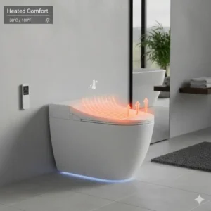 Close up of the warm temperature control on a bidet toilet with dryer and heated seat.