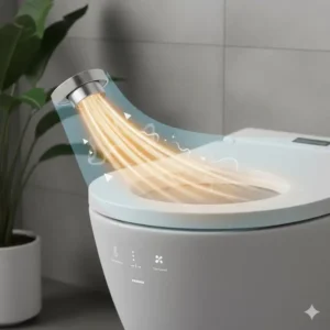 Detailed illustration showing the warm air flow path of an air drying bidet.